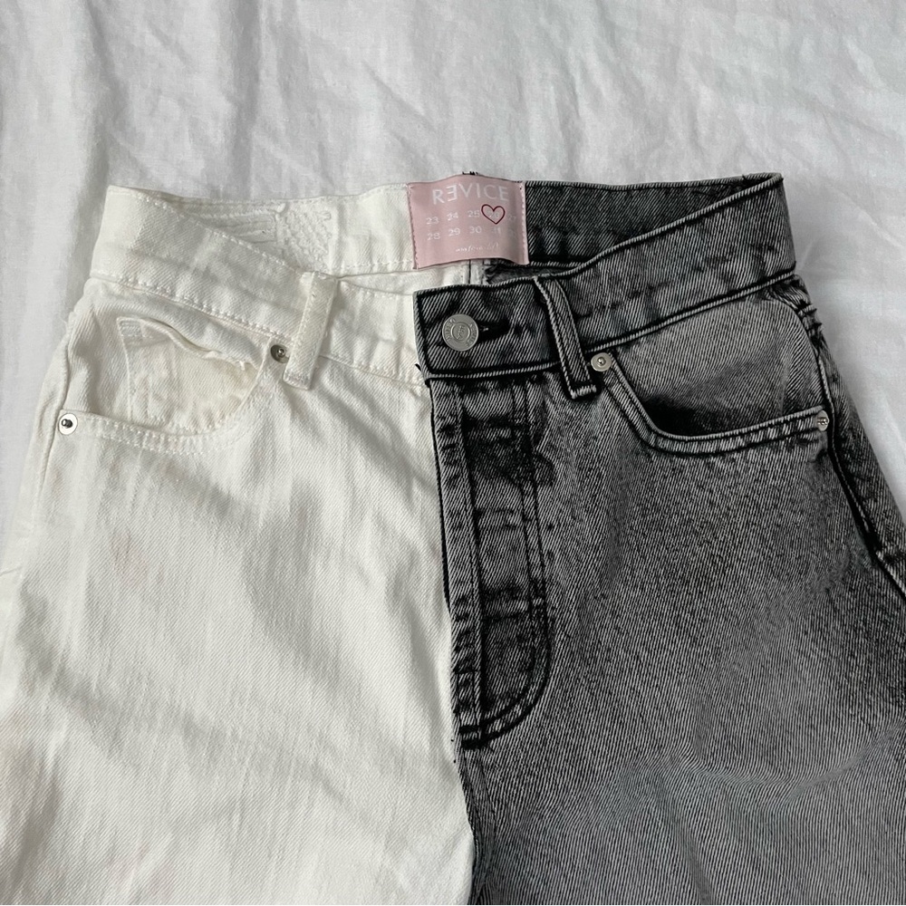 REVICE Sz 26 Contrast two toned tapered legs jeans White Black Gray - Picture 6 of 11